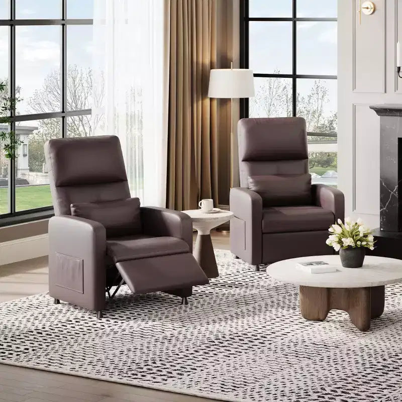 Fauteuil inclinable électrique une place Blanc/Marron/Noir, dossier haut, repose-pieds réglable