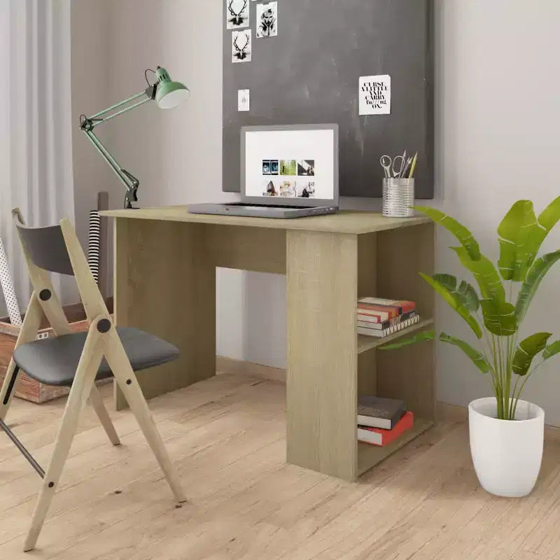 Bureau d'ordinateur rectangulaire beige, finition mate, montage par 1 personne