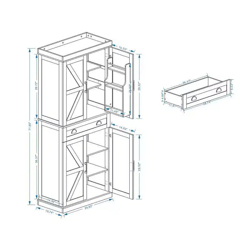 Meuble de Rangement de Garde-Manger Moderne Blanc avec Tiroir et Étagères Réglables