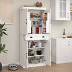 Meuble de Rangement de Garde-Manger Moderne Blanc avec Tiroir et Étagères Réglables