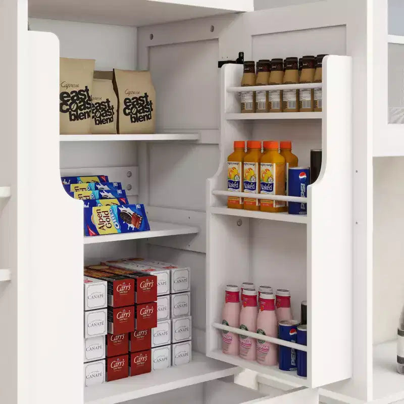 Meuble de Rangement de Garde-Manger Moderne Blanc avec Tiroir et Étagères Réglables