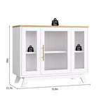 Bahut de salle à manger avec portes en verre cannelé blanc/blanc et naturel, 91,4 cm et 142,2 cm, 1-2 personnes