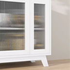 Bahut de salle à manger avec portes en verre cannelé blanc/blanc et naturel, 91,4 cm et 142,2 cm, 1-2 personnes