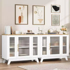 Bahut de salle à manger avec portes en verre cannelé blanc/blanc et naturel, 91,4 cm et 142,2 cm, 1-2 personnes