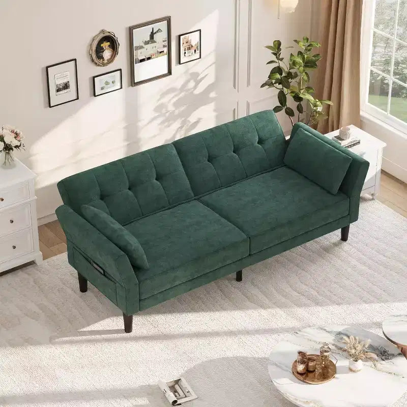 Canapé-lit futon en chenille, dossier et accoudoirs réglables, canapé-lit convertible 2 places