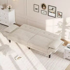 Canapé-lit futon en chenille, dossier et accoudoirs réglables, canapé-lit convertible 2 places