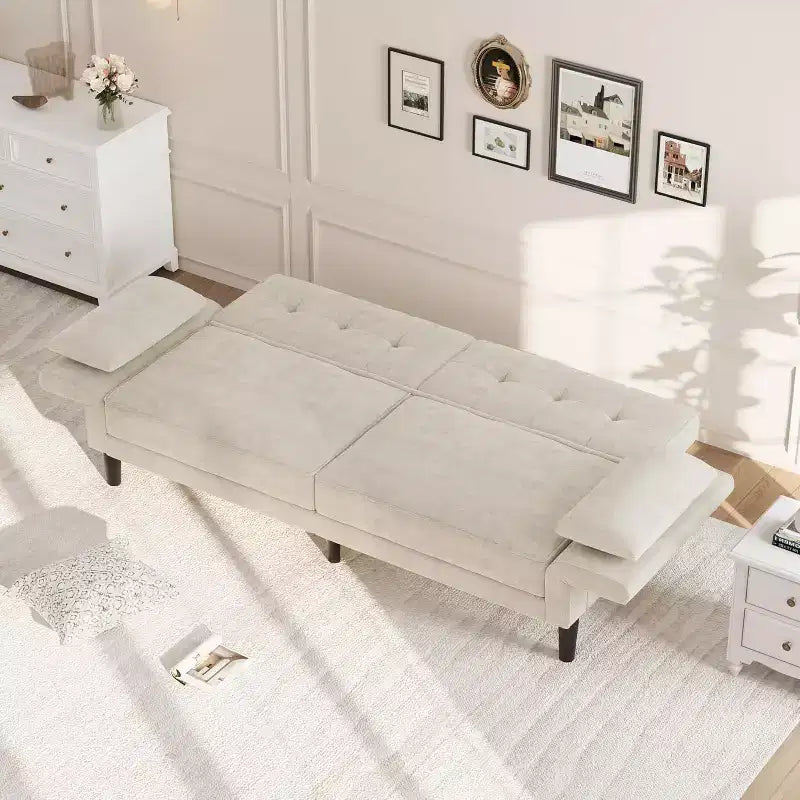 Canapé-lit futon en chenille, dossier et accoudoirs réglables, canapé-lit convertible 2 places