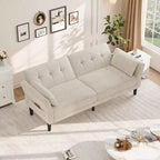 Canapé-lit futon en chenille, dossier et accoudoirs réglables, canapé-lit convertible 2 places
