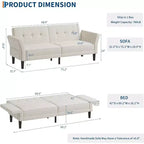 Canapé-lit futon en chenille, dossier et accoudoirs réglables, canapé-lit convertible 2 places