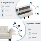 Canapé-lit futon en chenille, dossier et accoudoirs réglables, canapé-lit convertible 2 places