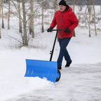 Heavy Duty Snow Shovel with Wheels, Ergonomic Snow Pusher for Driveways, Adjustable Angle & Height Handle for Efficient Snow Removal