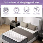 Matelas hybride blanc avec surmatelas – Mousse à mémoire de forme et ressorts ensachés, 1 à 2 personnes
