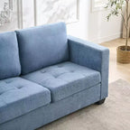 Canapé 3 places en chenille beige/bleue avec poches de rangement latérales, 226 cm