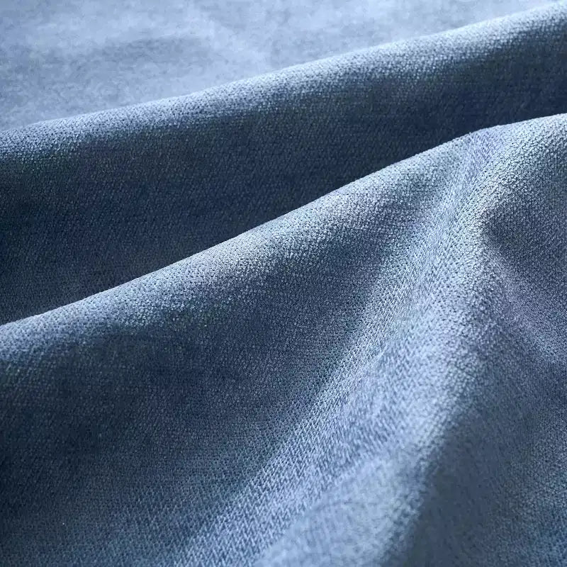 Canapé 3 places en chenille beige/bleue avec poches de rangement latérales, 226 cm