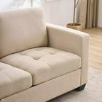 Canapé 3 places en chenille beige/bleue avec poches de rangement latérales, 226 cm