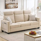 89 Inch Chenille Fabric Upholstered Sofa, Comfy Couch Sofa, Deep Seat Couches, Side Storage Pockets, for Living Room, Bedroom