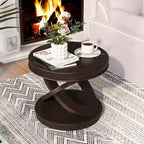 Table d'appoint ronde marron expresso avec cadre en X, 1 pièce