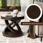 Table d'appoint ronde marron expresso avec cadre en X, 1 pièce