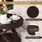 Table d'appoint ronde marron expresso avec cadre en X, 1 pièce