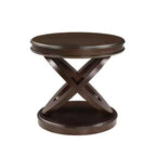 Table d'appoint ronde marron expresso avec cadre en X, 1 pièce