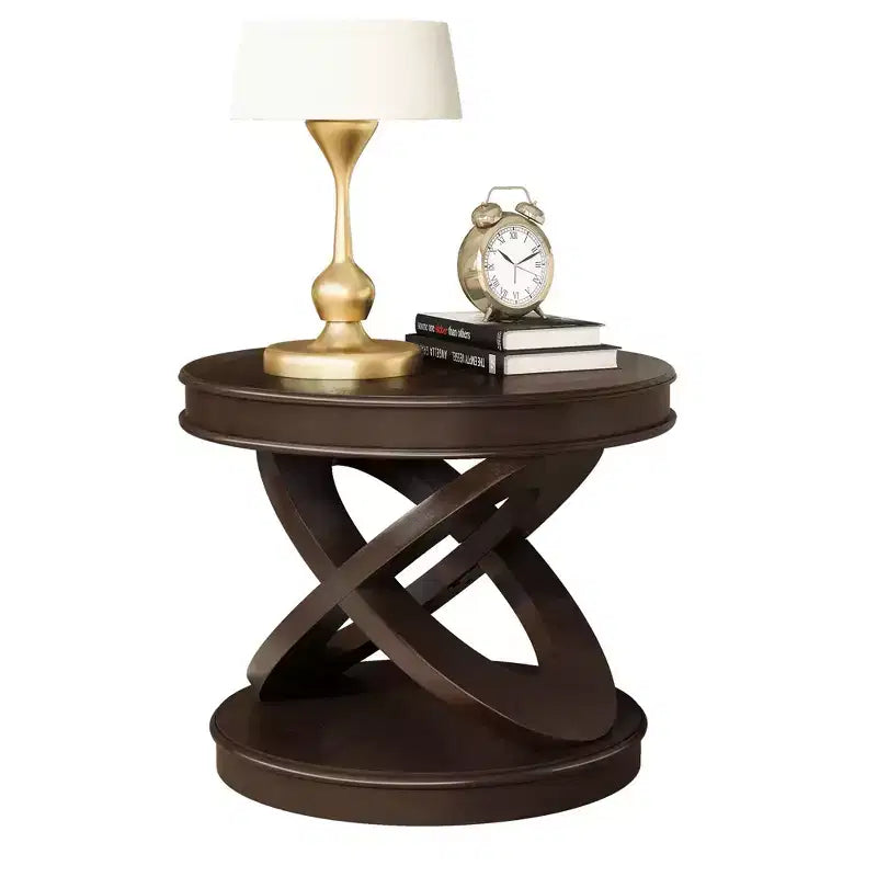 Table d'appoint ronde marron expresso avec cadre en X, 1 pièce