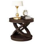 Table d'appoint ronde marron expresso avec cadre en X, 1 pièce