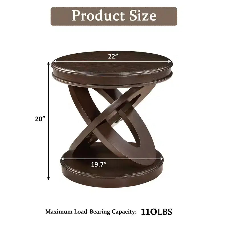 Table d'appoint ronde marron expresso avec cadre en X, 1 pièce