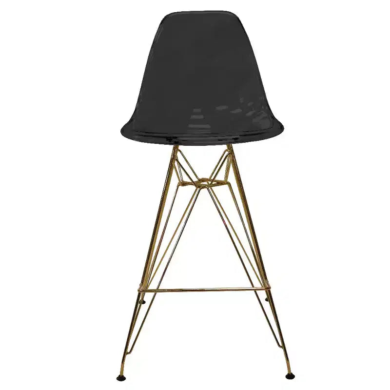 Tabouret de comptoir en acrylique transparent, base en acier doré, sans accoudoirs, dossier mi-hauteur, lot de 2