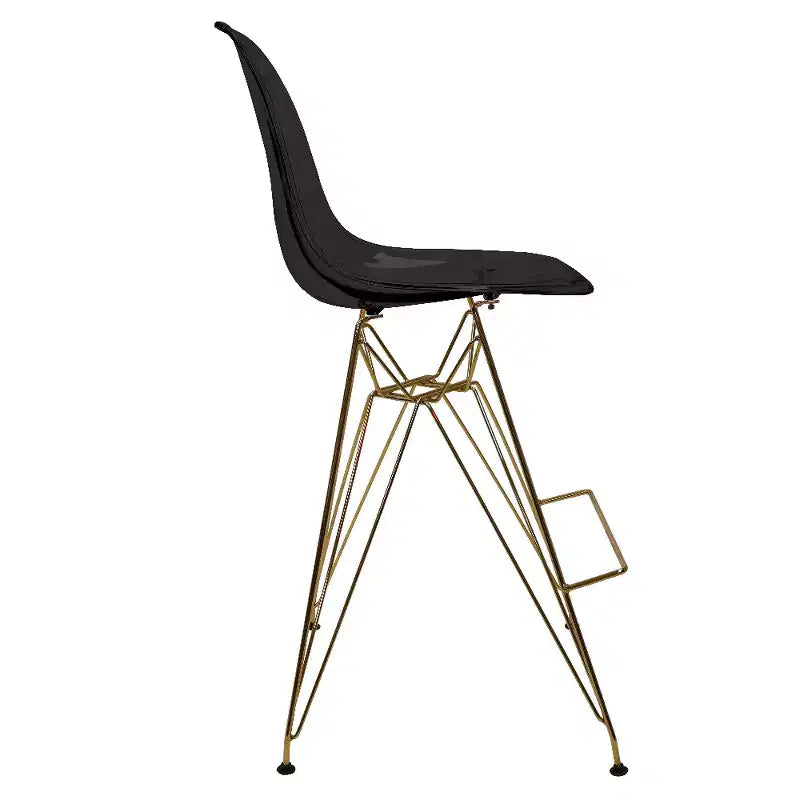 Tabouret de comptoir en acrylique transparent, base en acier doré, sans accoudoirs, dossier mi-hauteur, lot de 2
