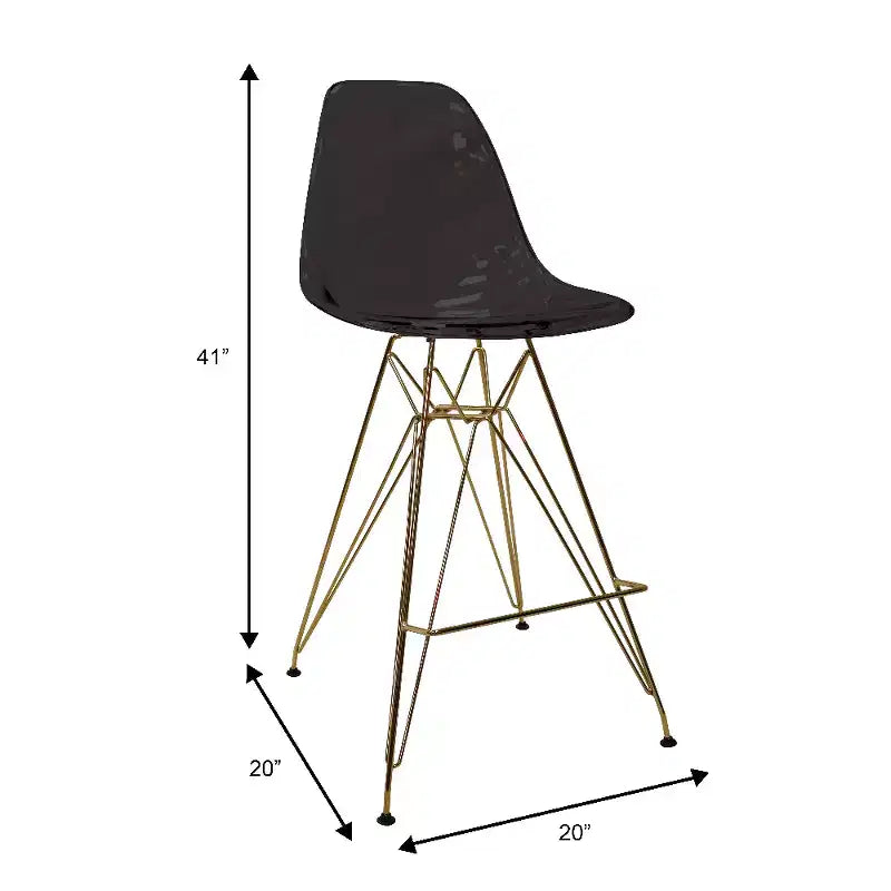 Tabouret de comptoir en acrylique transparent, base en acier doré, sans accoudoirs, dossier mi-hauteur, lot de 2