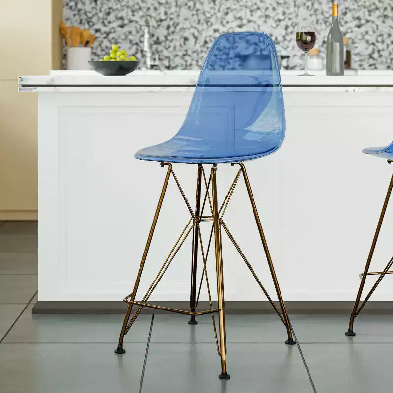 Tabouret de comptoir en acrylique transparent, base en acier doré, sans accoudoirs, dossier mi-hauteur, lot de 2