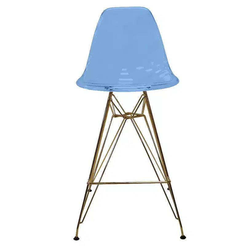 Tabouret de comptoir en acrylique transparent, base en acier doré, sans accoudoirs, dossier mi-hauteur, lot de 2