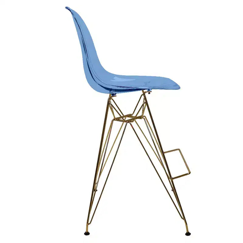 Tabouret de comptoir en acrylique transparent, base en acier doré, sans accoudoirs, dossier mi-hauteur, lot de 2