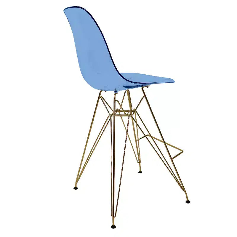 Tabouret de comptoir en acrylique transparent, base en acier doré, sans accoudoirs, dossier mi-hauteur, lot de 2