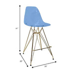Tabouret de comptoir en acrylique transparent, base en acier doré, sans accoudoirs, dossier mi-hauteur, lot de 2