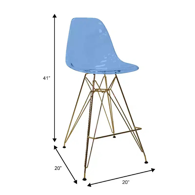 Tabouret de comptoir en acrylique transparent, base en acier doré, sans accoudoirs, dossier mi-hauteur, lot de 2