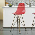 Tabouret de comptoir en acrylique transparent, base en acier doré, sans accoudoirs, dossier mi-hauteur, lot de 2