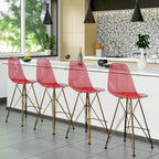 Tabouret de comptoir en acrylique transparent, base en acier doré, sans accoudoirs, dossier mi-hauteur, lot de 2