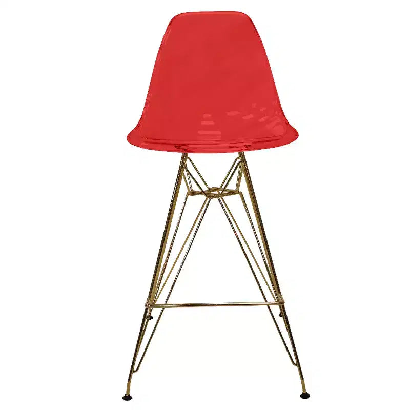 Tabouret de comptoir en acrylique transparent, base en acier doré, sans accoudoirs, dossier mi-hauteur, lot de 2