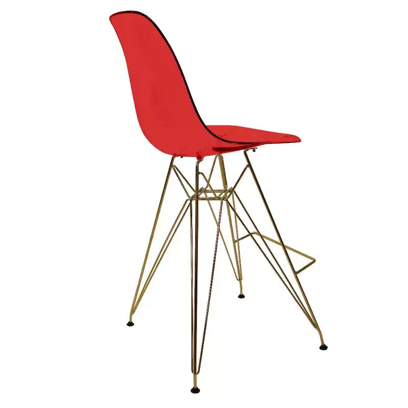 Tabouret de comptoir en acrylique transparent, base en acier doré, sans accoudoirs, dossier mi-hauteur, lot de 2
