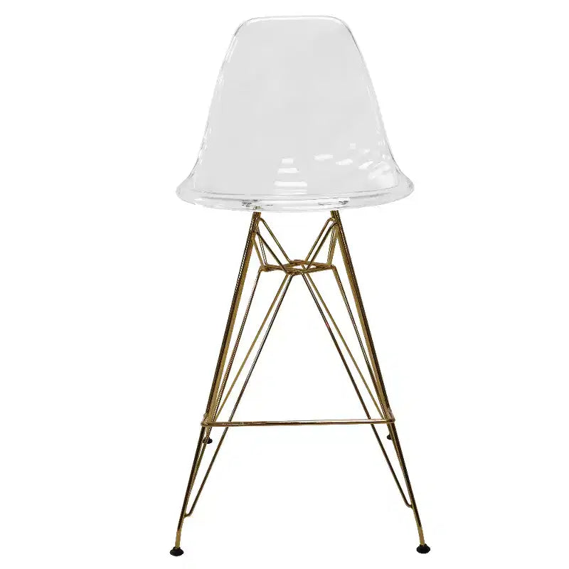 Tabouret de comptoir en acrylique transparent, base en acier doré, sans accoudoirs, dossier mi-hauteur, lot de 2