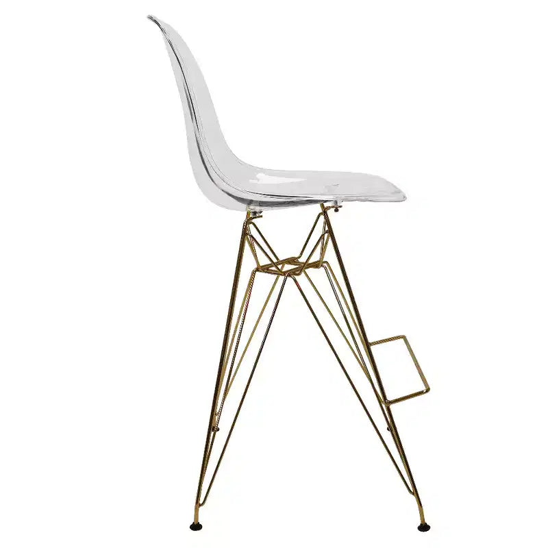 Tabouret de comptoir en acrylique transparent, base en acier doré, sans accoudoirs, dossier mi-hauteur, lot de 2