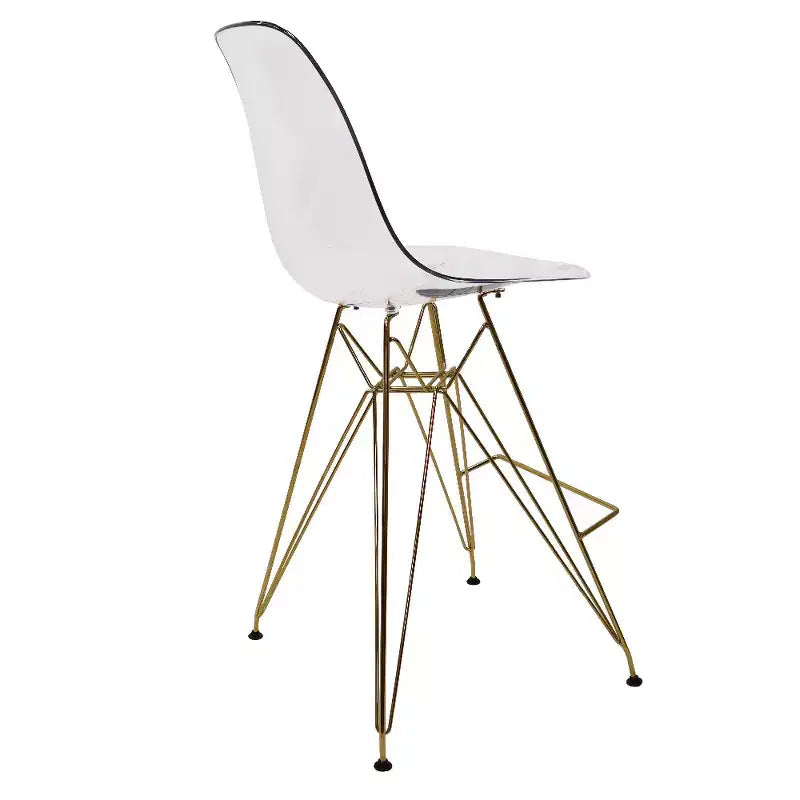 Tabouret de comptoir en acrylique transparent, base en acier doré, sans accoudoirs, dossier mi-hauteur, lot de 2