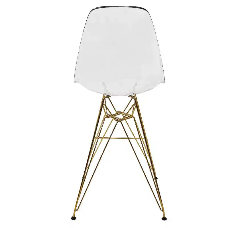 Tabouret de comptoir en acrylique transparent, base en acier doré, sans accoudoirs, dossier mi-hauteur, lot de 2