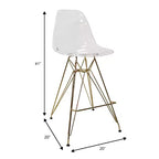 Tabouret de comptoir en acrylique transparent, base en acier doré, sans accoudoirs, dossier mi-hauteur, lot de 2