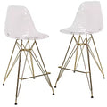 LeisureMod Cresco Modern Acrylic Bar Stool  Gold Steel Base and Footrest Counter Height Chair for Kitchen, Breakfast Bar, or Dining Area Set of 2