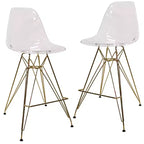 LeisureMod Cresco Modern Acrylic Bar Stool  Gold Steel Base and Footrest Counter Height Chair for Kitchen, Breakfast Bar, or Dining Area Set of 2