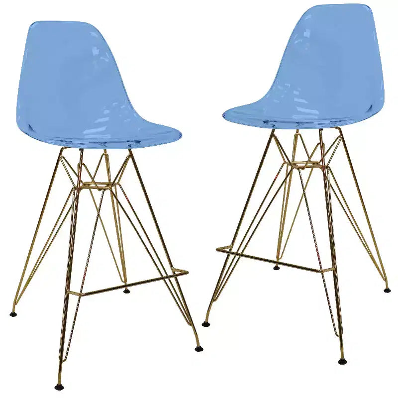Tabouret de comptoir en acrylique transparent, base en acier doré, sans accoudoirs, dossier mi-hauteur, lot de 2