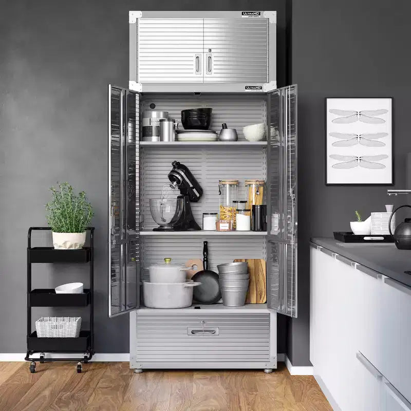 Armoire de rangement verrouillable en acier noir avec tiroir, 4 portes, un seul utilisateur