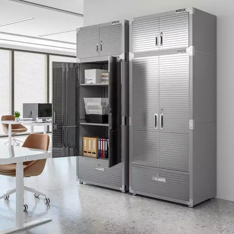 Armoire de rangement verrouillable en acier noir avec tiroir, 4 portes, un seul utilisateur